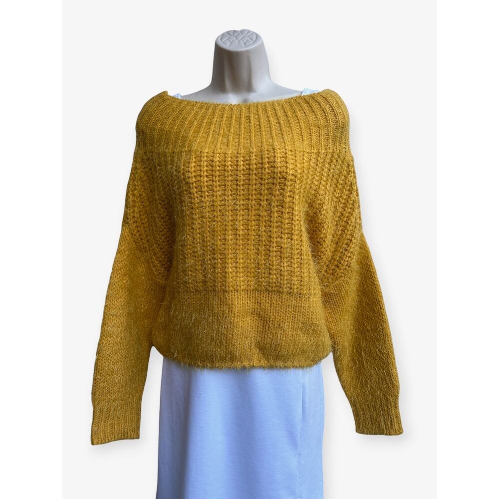 Love Tree Chunky Knit Open Neck Oversized Sweater Size S, Yellow Curry